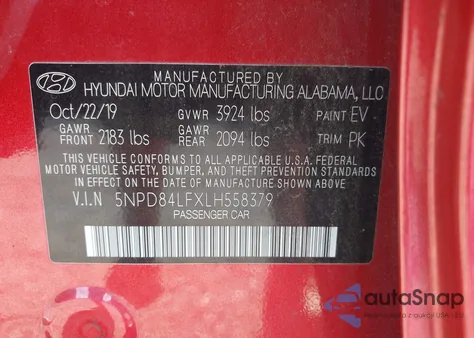 2020 Hyundai Elantra Sel из США, поврежденный, VIN 5NPD84LFXLH558379